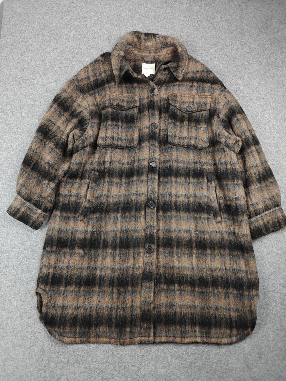 Avec Les Filles Coat Womens 3X Brown Plaid Tweed Fuzzy Button Pockets Mid Length